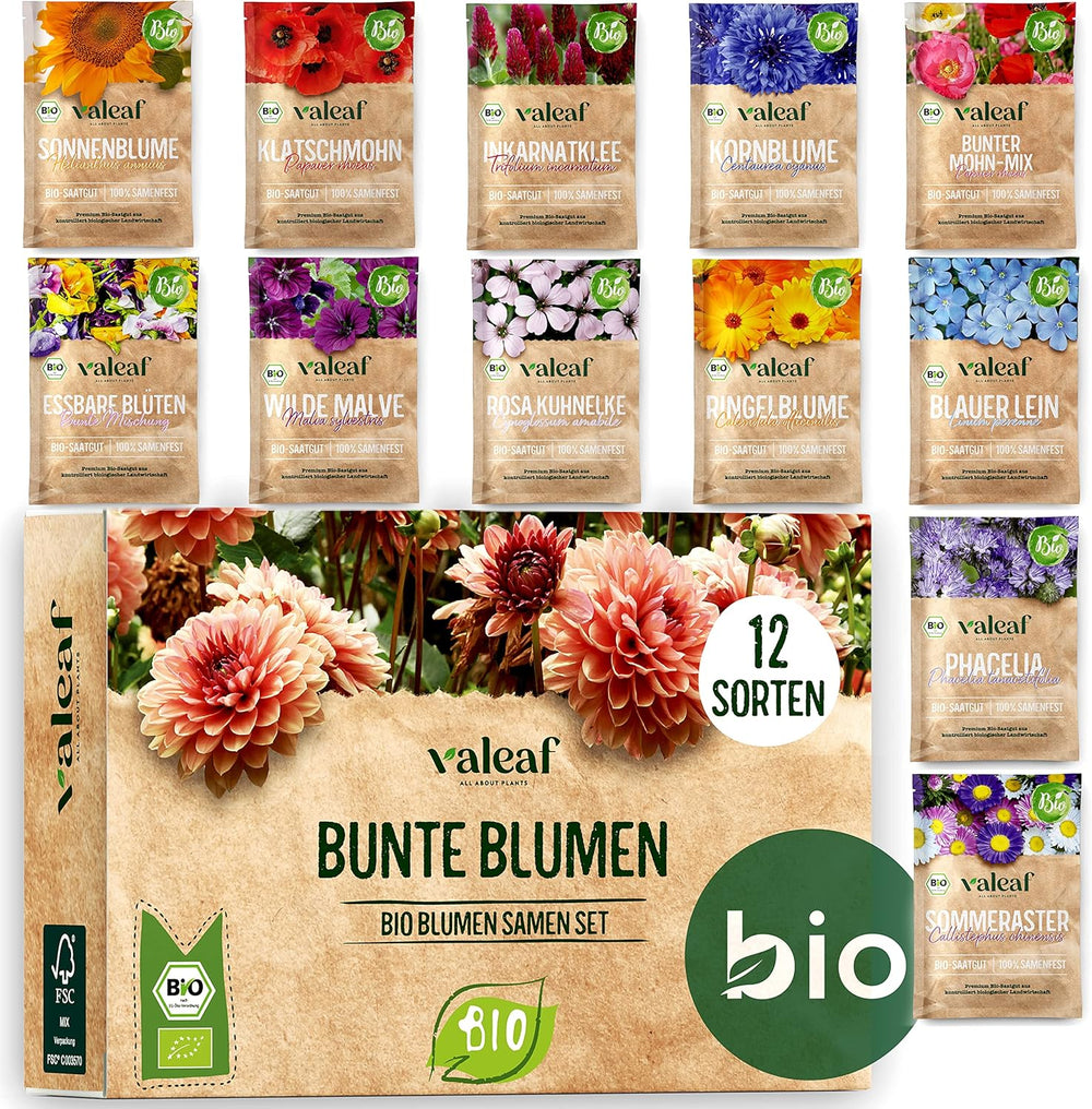 Bio-Blumensamen-Set | 12 Sorten Blumensamen | Premium-Blumensamen | Wildblumensamen-Pflanzensamen-Set | Blumensamen | Blumensamen für den Balkon | Ideales Geschenk mit Blumensamen