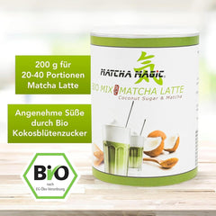Matchamagic - Pudră de matcha latte bio din Japonia cu zahăr din floare de cocos pentru un ceai delicios