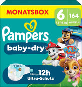 Pampers Baby-Dry Puppy Patrol Edition Windeln, Größe 6, 164 Windeln, 13 kg – 18 kg, bis zu 100 % Auslaufschutz und Komfort die ganze Nacht