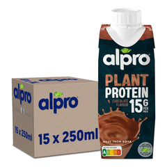 Alpro Proteindrink Schokoladengeschmack – Vegan und milchfrei – Ohne Süßstoffe – Von Natur aus laktosefrei – Reich an Ballaststoffen, Calcium und Vitaminen – 15 x 250 ml – Haltbar