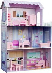 Olivia's Small World Riesenpuppenhaus, großes Puppenhaus aus Holz mit Möbeln und Zubehör, 3-stöckiges Puppenhaus für Kinder, Puppenhaus für 12-Zoll-Puppen, Naty Shop Mansion Fancy Dollhouses ab 3 Jahren