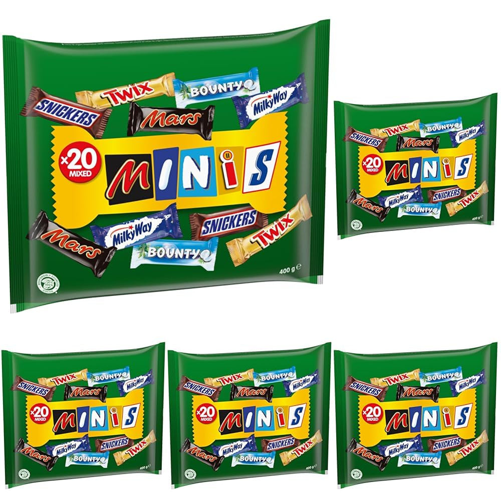 Gemischte Minis, Snickers, Bounty, Twix, Milky Way, Schokoladen-Großpackung, eine Packung (1 x 400 g) (5er-Pack)