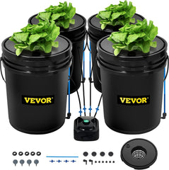 Sistem de creștere hidroponică VEVOR DWC, Sisteme de creștere hidroponică, Cultivare în apă adâncă 4 găleți de 20 de litri, Sistem DWC cu pompă de aer, pietre de aer și indicator al nivelului apei pentru legume cu frunze