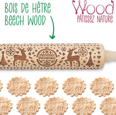 Scrap Cooking Teigrolle aus Holz „Xmas“ mit weihnachtlichen Motiven – Prägerolle mit gepfragten Verzierungen für Kekse – dekoratives Zubehör – 5242