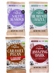 Bio-Riegel – 4-teiliges Probierset/Erstaunliches Schwarz, Haselnuss, Pekannuss-Karamell, gesalzene Mandel/Ohne Zuckerzusatz, ohne Süßstoffe/VEGAN, GLUTENFREI & FAIR TRADE / 4 x 70 g