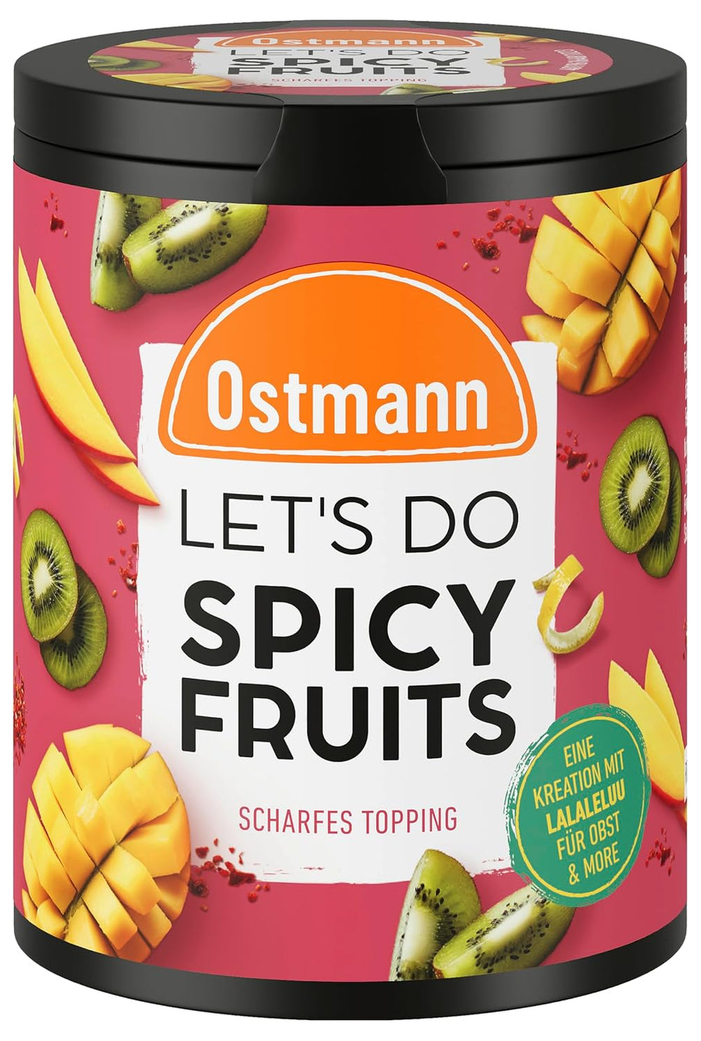 Ostmann Gewürze - Let's Do Spicy Fruits | Würzmischung für süßes Obst erstellt von Lalaleluu | scharfes Obst-Topping mit Chili und Pfeffer, lecker auf Apfel oder Mango | 70 g in Metalldose recyclebar