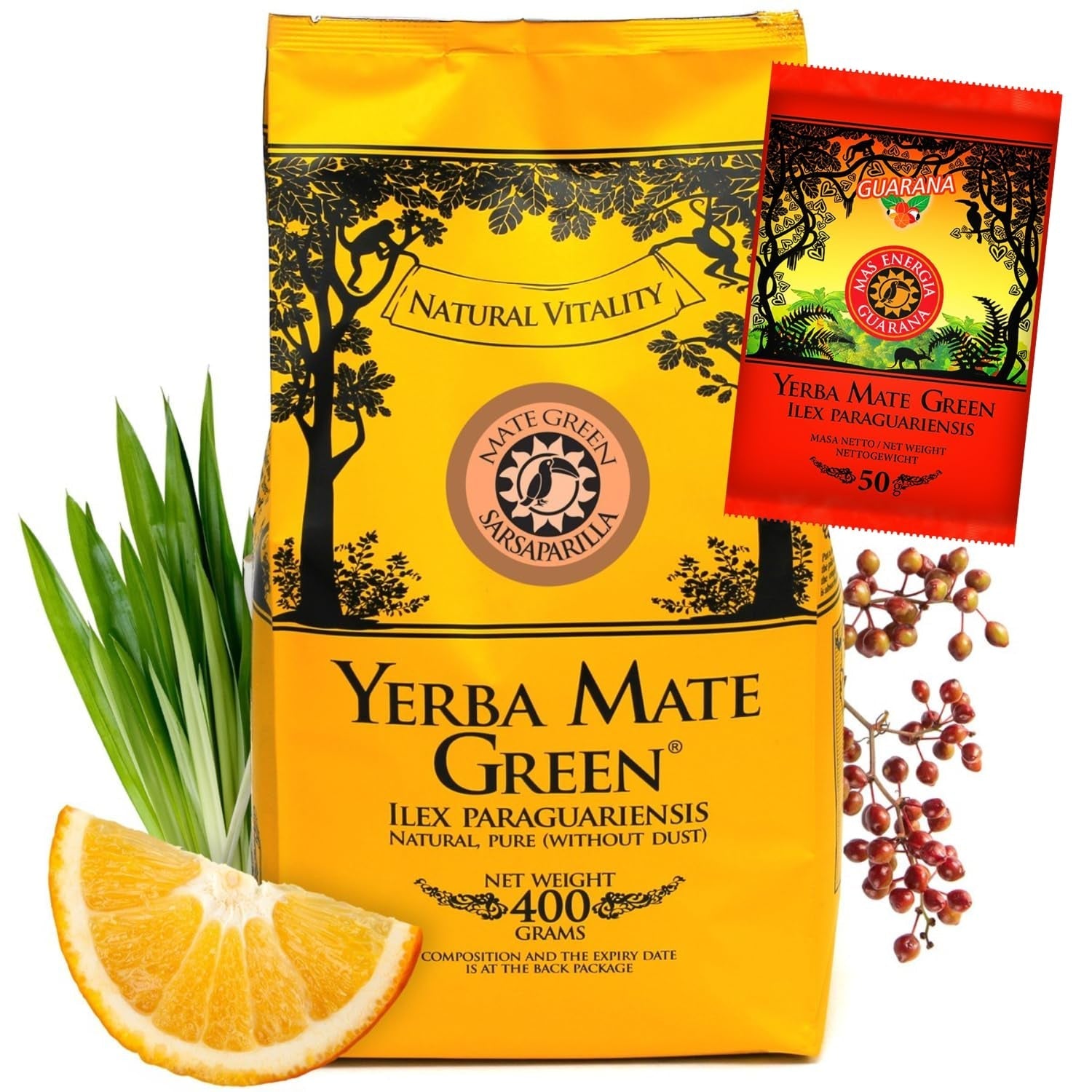 Yerba  SARSAPARILLA 400G ● Ceai Mate dulce și răcoritor ● Frunze de sarsaparilla ● Ceai Mate din frunze de mate ● Ceai Yebra Mate cu GUARANA 50G ● Ceai Yerba Mate cu frunze libere 450G ● Vegan