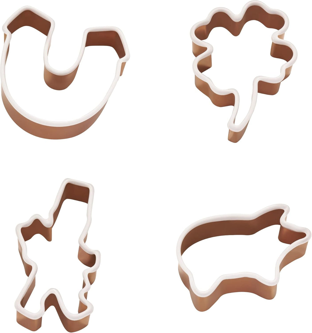 Forme de biscuiți Lurch 10546, set de 4 bucăți, model Lucky, cu model Coșar, Potcoavă, Porc, Trifoi, din oțel inoxidabil cu înveliș de silicon