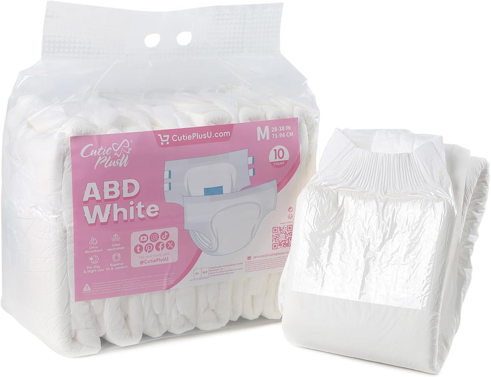 CutiePlusU Erwachsenenwindeln, 10er-Pack Einweg-Inkontinenzhöschen mit Schlaufen für Damen und Herren, maximale Saugfähigkeit über Nacht – Weiß (mittlere Größe 71–96 cm)