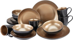 CreaTable, 23598, seria GLAMOUR - Gold, set de veselă cu 16 piese, serviciu combinat din gresie, potrivit pentru mașina de spălat vase și cuptorul cu microunde, producție de calitate