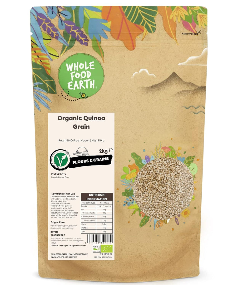 Wholefood Earth Bio-Quinoa-Körner – 2 kg | Grausam | GVO-frei | Vegan | Reich an Ballaststoffen | Bio-zertifiziert
