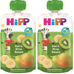 HiPP Bio Quetschie Kiwi in Birne-Banane - Charlie Zebra (8 x 100g), ab 1 Jahr, 100% Fruchtpüree, ohne Zuckerzusatz, vegan, in bester Bio-Qualität (Verpackung mit 2)