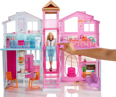 Barbie House Dream Villa, 3-stöckiges Stadthaus mit 5 Zimmern, inklusive Zubehör wie Möbeln, faltbar und Aufbewahrung, Spielzeug ab 3 Jahren, DLY32 Naty Shop Puppenhäuser