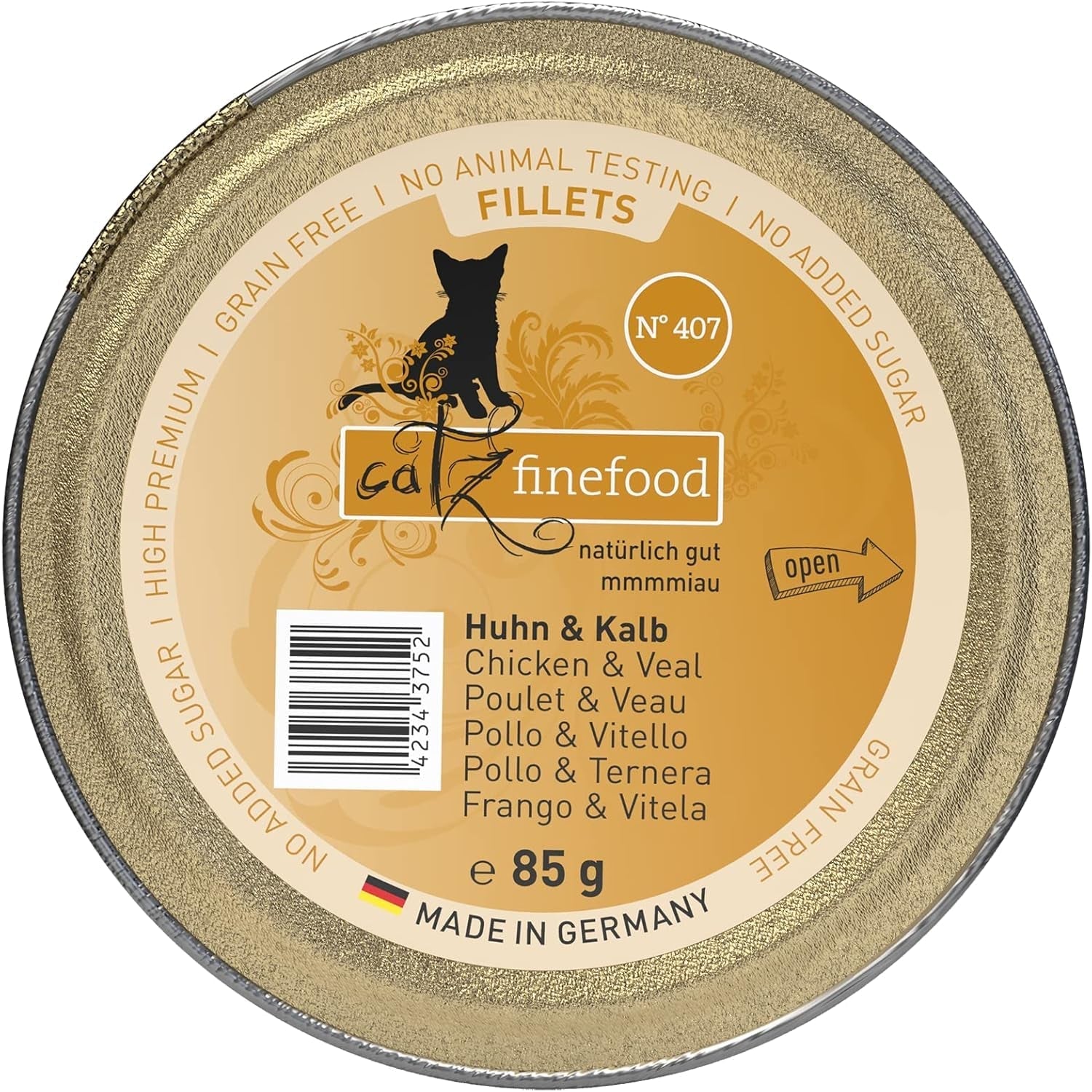 Catz Finefood Hrană umedă pentru pisici Fine Fillets nr. 403 Pui în jeleu - Hrană umedă fără cereale pentru pisica dvs. fără zahăr - Hrană umedă pentru pisici de la Feinste în jeleu, 85 G (pachet de 12)