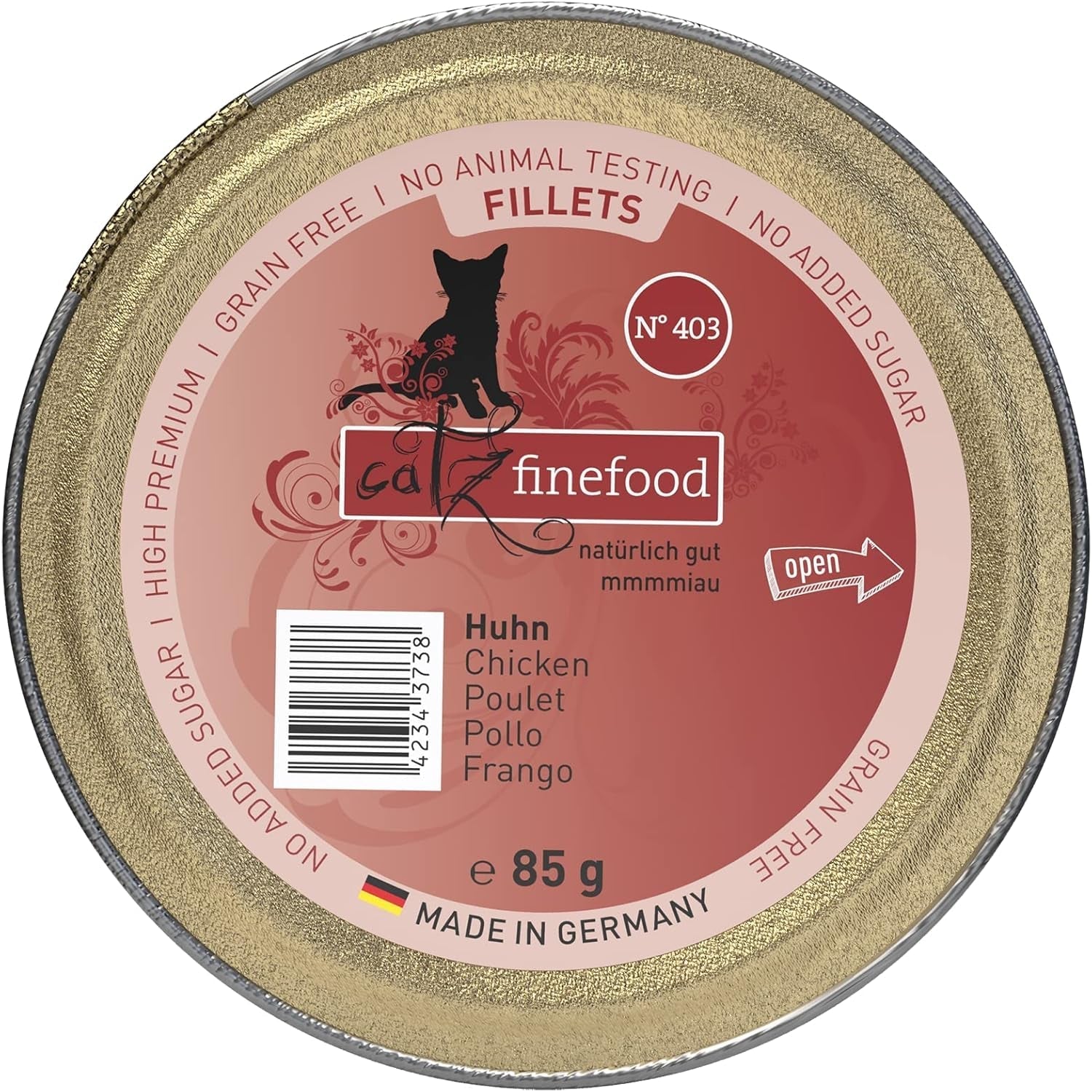 Catz Finefood Hrană umedă pentru pisici Fine Fillets nr. 403 Pui în jeleu - Hrană umedă fără cereale pentru pisica dvs. fără zahăr - Hrană umedă pentru pisici de la Feinste în jeleu, 85 G (pachet de 12)