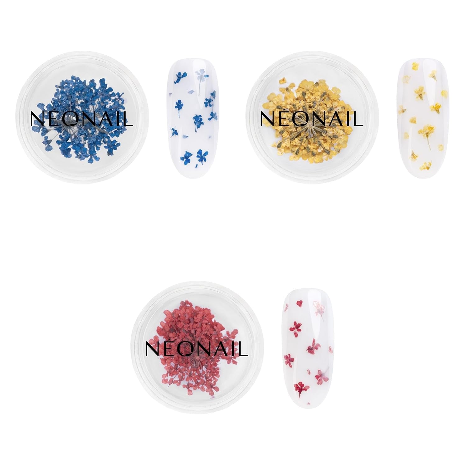 NÉONAIL Nail Art Flowers Set - Trockenblumen - Getrocknete Blumen - Nageldesign Zubehör - Nageldekorationen - Getrocknete Blüten - Nail Decoration - Gelnägel Zubehör - 3 Farben - Rosa, Lila, Orange