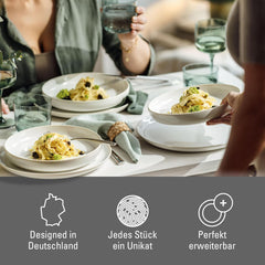 like. by Villeroy & Boch – Crafted Cotton Dinner-Set 4 teilig Weiß, Spülmaschinenfest, Mikrowellensicher, Geschirrset, Tafelservice Modern, Speiseteller, Tiefe Teller, Pottery-Look, Premium Porzellan
