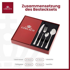 Gerlach 1760 Tunea Set, Edelstahlbesteck, 24-teilig, 6 Personen Kitchen Naty Shop