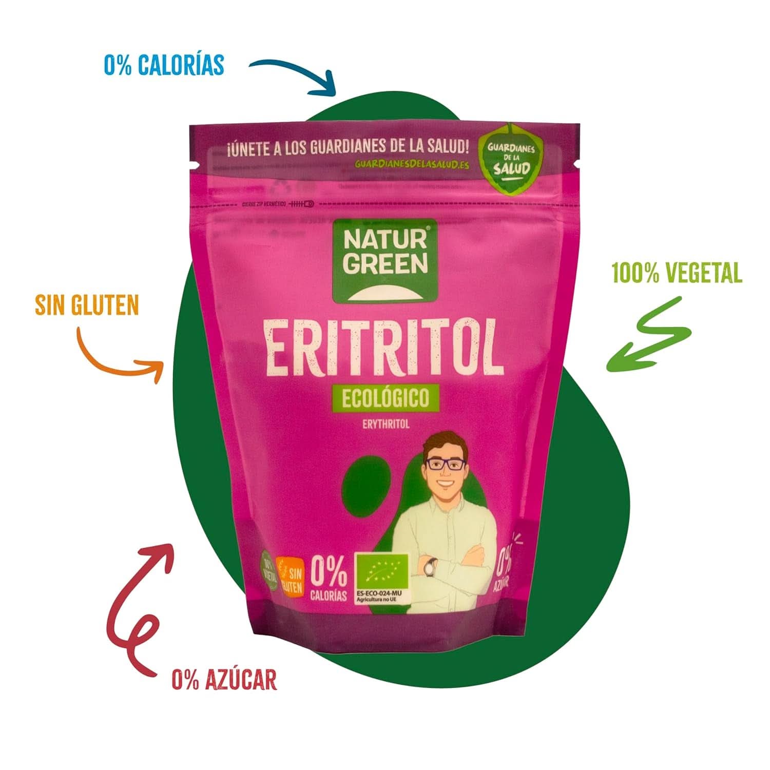 Eritritol Bio, Îndulcitor natural, Organic, Indice glicemic scăzut, 500 grame Indulcitori Naty Shop