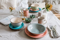 MÄSER Bel Tempo II Teller-Set für 6 Personen im modernen Vintage Look, 12-teiliges Tafelservice, handbemalt, Türkis, Steingut, 27 centimeters