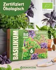 Bio-Basilikumsamen im 6er-Set – 6 Basilikumsamen für den einfachen Anbau im Garten, Balkon oder Hochbeet – Pflanzensamen – Setzlinge
