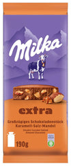 Milka Extra Caramel Salt Almond – Alpenmilchschokolade mit Karamellstückchen, Mandeln und einer Prise Salz – 190g