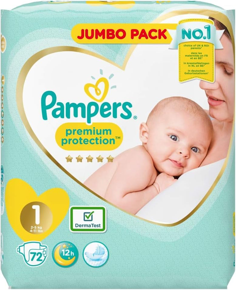 Pampers Premium Protection Windeln für Neugeborene, Jumbo-Packung, Größe 1, 72 Stück