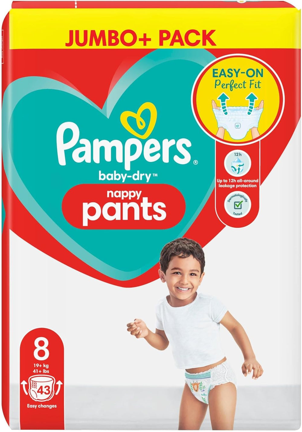 Pampers Baby-Dry Windeln, Größe 8, 43 Windeln, ab 19 kg, Jumbo+ Packung