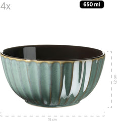 Set de veselă MÄSER 931964 Confino Series pentru 4 persoane, aspect vintage modern, set combinat din ceramică, 20 de piese, culoare petrol cu accente negre, gresie