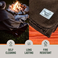 Woolly Mammoth Woolen Co. pătură de camping, extra mare, lână merino, Echipamentul perfect în aer liber pentru bushcraft, camping, trekking, drumeții, supraviețuire sau pătură în cabană. Maro, 168 X 228 Paturi si Cuverturi Woolly Mammoth Woolen Company