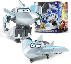 Super Wings Transformationsflugzeug Supercharged Traver, ca. 12,7 cm große Kinderspielfigur Spielzeugflugzeug und Roboterfigur für Jungen und Mädchen ab 3 Jahren Silberne Actionfiguren Naty Shop Traver