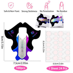 Âź 100 de Èabloane pentru unghii Èi 1 foaie cu 24 de dischete adezive transparente pentru unghii, Èabloane pentru extensii de unghii, Èabloane autoadezive pentru extensii de unghii cu gel, accesorii pentru unghii artificiale