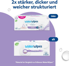 WaterWipes Sensitive+ Soothing Clean, 360 Stück (6er-Pack), 3-in-1-Reinigung, Pflege und Beruhigung, 99 % Wasser mit Pflanzenextrakt, parfümfreie Babytücher