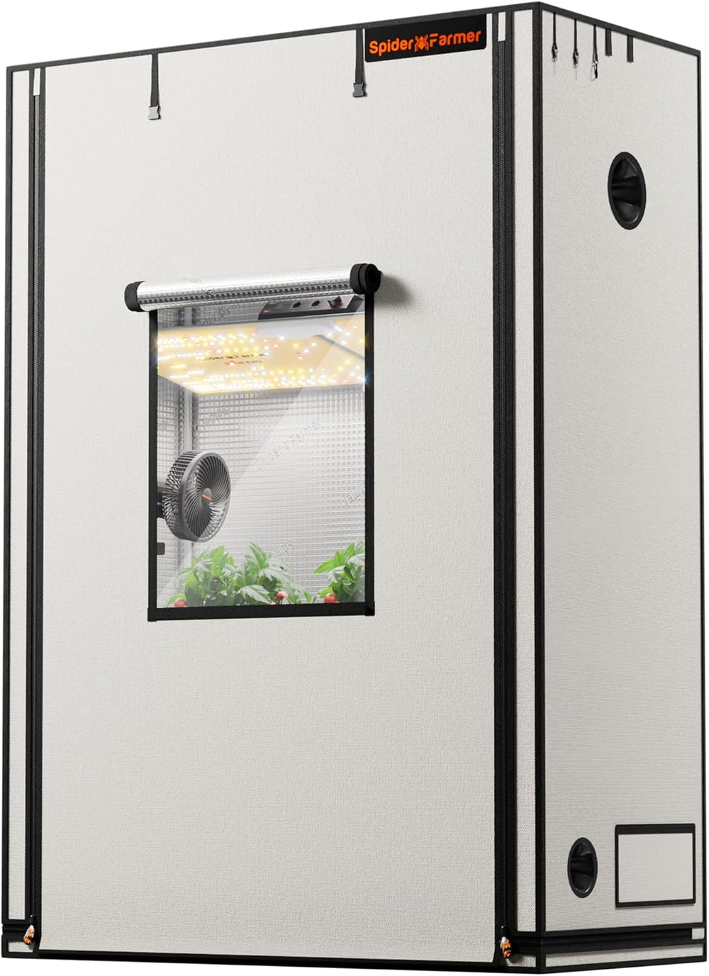 Spider Farmer Pro 70 x 140 x 200 cm großes Wachstumszelt mit Rolltür, Beobachtungsfenster, abnehmbarer Bodenplatte, Mylar 2000D-Gewebe, für Indoor-Hydrokulturen mit SF4000, G4500, SE4500