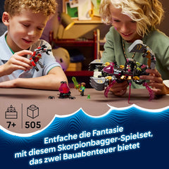 LEGO DREAMZzz 2in1 Albtraum-Skorpionbagger - Spielzeug in Wespenfigur verwandelbar - inkl. 3 Minifiguren und eine orangefarbene Schatzkreatur zum Sammeln – Geschenk für Jungen ab 7 Jahren – 71513