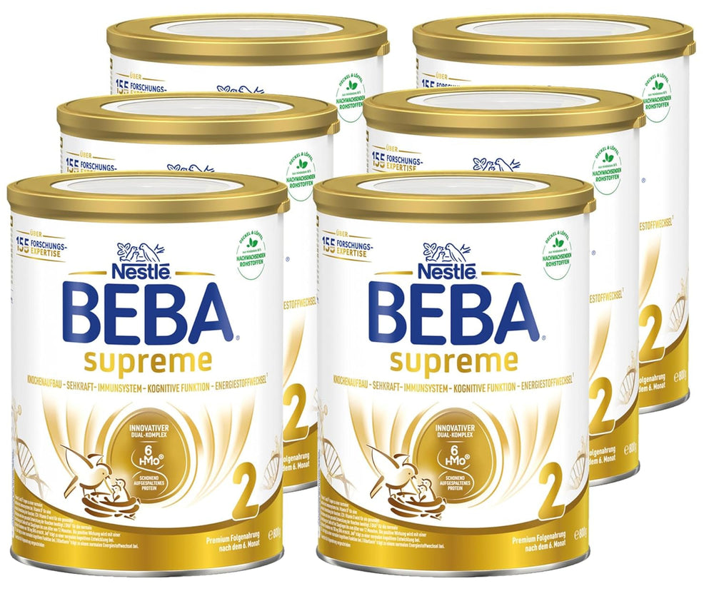 BEBA SUPREME 2 Folgemilch nach 6 Monaten, nur Laktose, palmölfrei, 6er Pack (6 x 800g) Naty Shop