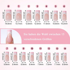 30 de bucăți unghii false franțuzești - unghii artificiale pentru lipit - unghii cu gel moale pentru femei - unghii adezive acrilice, manichiură pătrată (roz franțuzesc)