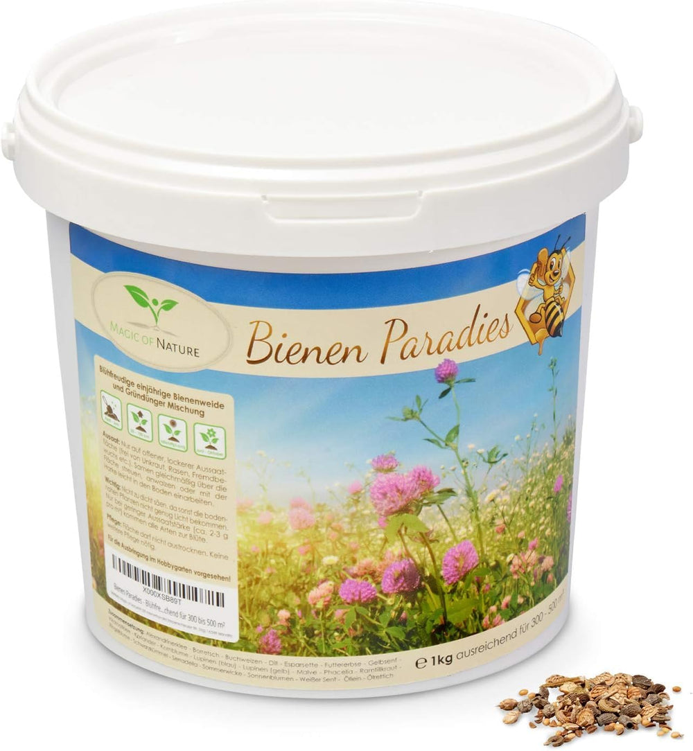 Mix de semințe de flori Magic of Nature - Paradisul albinelor - 1 kg - Ușor de utilizat - Pășune pentru albine înflorite - Sfaturi de semănat - Pentru 300 până la 500 m²