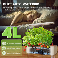 12 Kapseln Hydrokultur-Anbausystem-Kit, 24-W-LED-Gartenlampe für den Innenbereich, 4-Liter-Wassertank mit leiser Pumpe, höhenverstellbarer Kräuterpflanzer, Indoor-Gartenset, Gartengeschenke, Beige