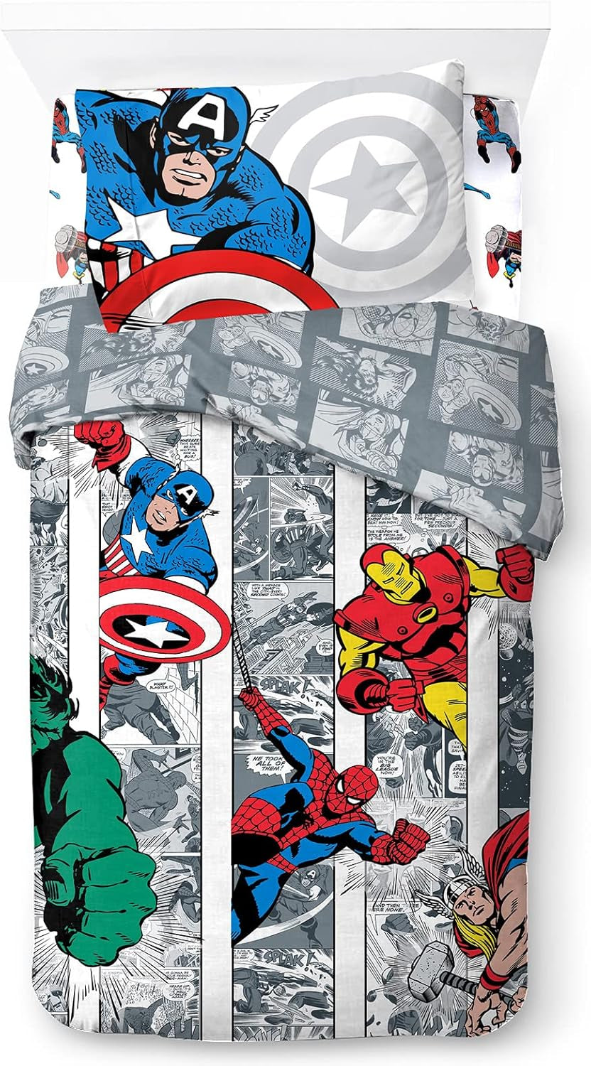Lenjerie de pat pentru copii, unisex, printese si super eroi, 100% bumbac Lenjerie de pat - copii Naty Shop Multicolor - Avengers 135X200/50X70 (3 Piece)