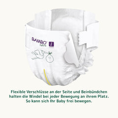 Bambo Nature Babywindeln, Größe 1 (2–4 kg), 132 Stück Monatsbox | Premium-Windeln mit verbessertem Auslaufschutz | Ultimativer Komfort und Freiheit für Neugeborene | Dermatologisch getestete Windeln
