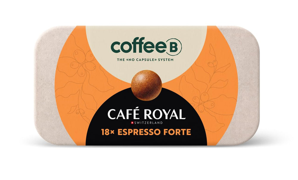 CoffeeB Kaffee Espresso Forte - Coffee Balls für CoffeeB Kaffeemaschinen, Arabica Robusta Mischung - das Kapselsystem ohne Kapsel (x18)