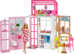 Casă de păpuși Barbie (70.6 X 51.4 Cm) cu 4 zone de joacă, accesorii și mobilier complet mobilate, rotativă 360°, pliabilă, păpușă, cadou pentru copii de la 3 ani, HHY40 Casute de papusi Naty Shop Casa păpușii Barbie