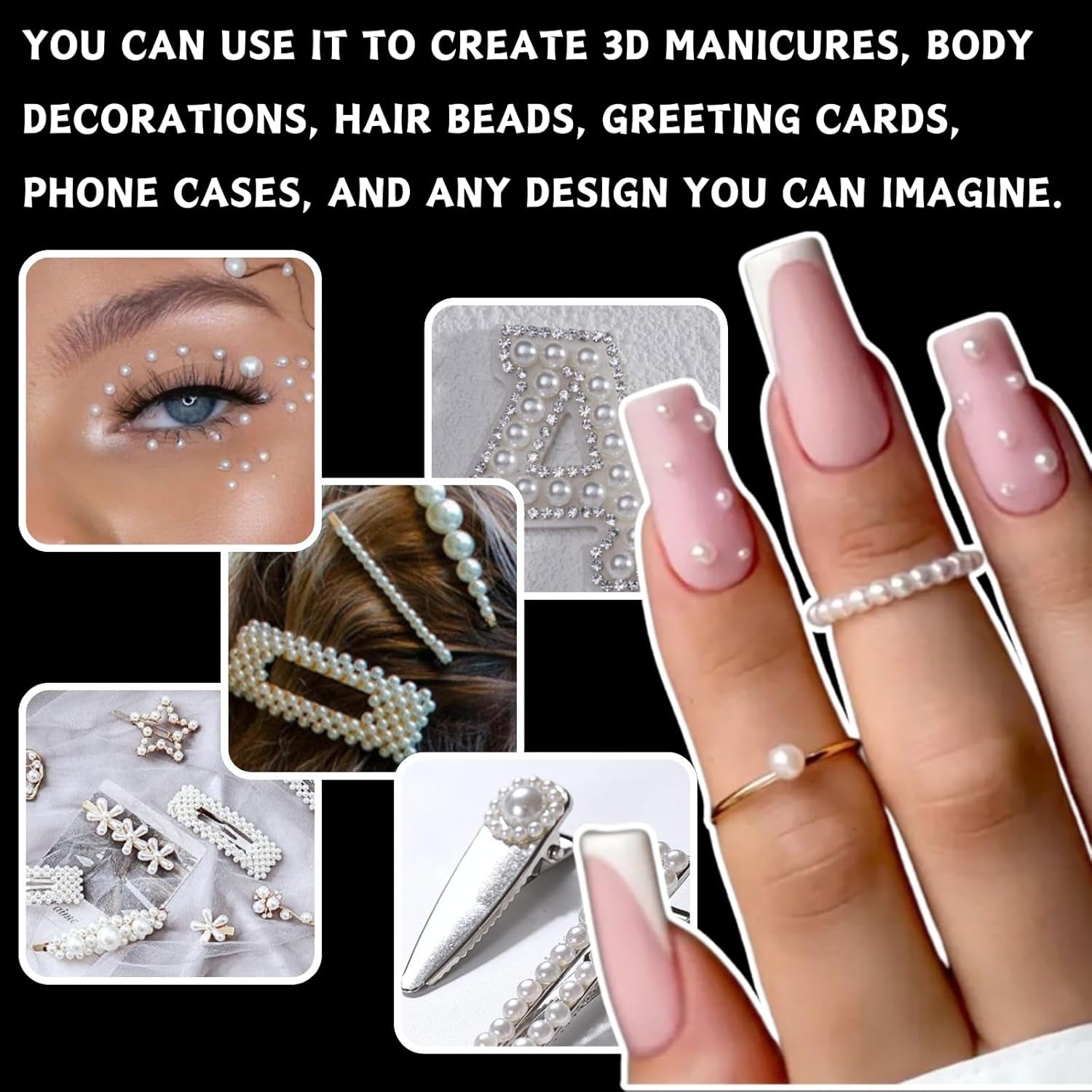 12 Größen Nail Art Perlen, Flache Perlen, Nail Art Accessoires, Halbkreis Nagelperlen, Weiße Nail Charms Und Glitzersteine Nägel Für Nail Art Design, DIY Basteln, Alltag, Hochzeit (2 Boxen)