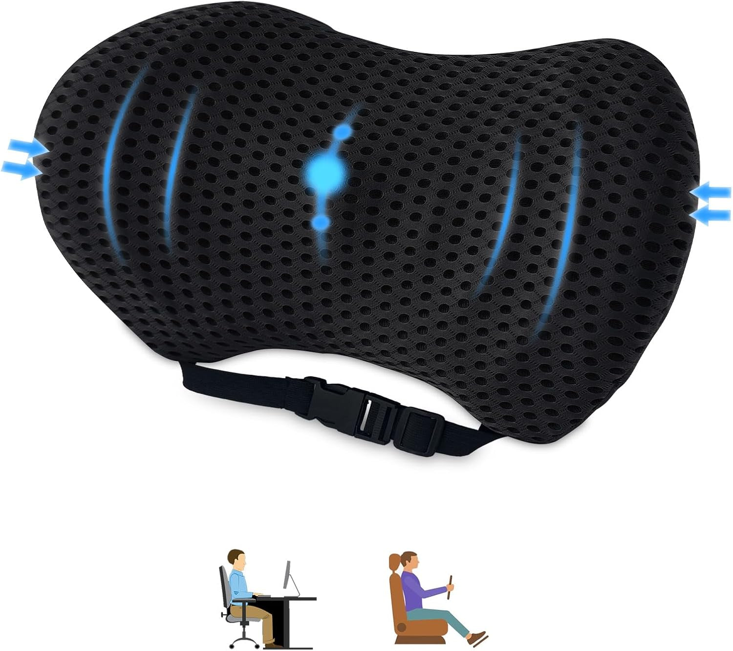Aipwerer pernă lombară pentru spate, pernă de susținere lombară pentru scaun de birou și scaun auto, pernă de susținere pentru spate din spumă de memorie cu curea reglabilă, pernă lombară ergonomică pentru scaune auto, scaun de birou Perne lombare Naty Shop Negru