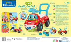 Clementoni - 17747 - Nicolò Go Go 3 în 1 - Mașină de echitație, vorbitor electronic de învățare, primii pași, lumini și sunete, joc pentru copii de 1 an - Made in Italy Jucarii Bebe Naty Shop
