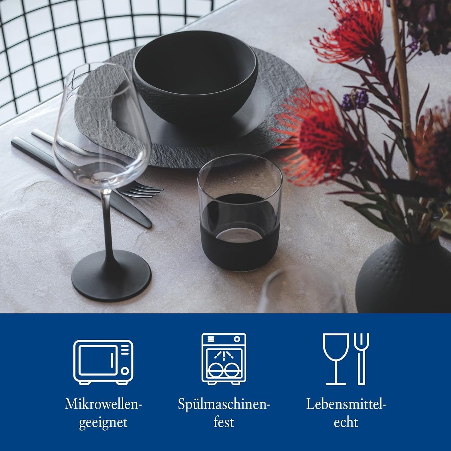 Villeroy & Boch – Manufacture Rock Starter-Set 6 Teilig Schwarz, Spülmaschinenfest, Mikrowellensicher, Geschirr Set Schwarz Matt, Tafelservice, Essgeschirr, Premium Porzellan Seturi vesela masa Naty Shop