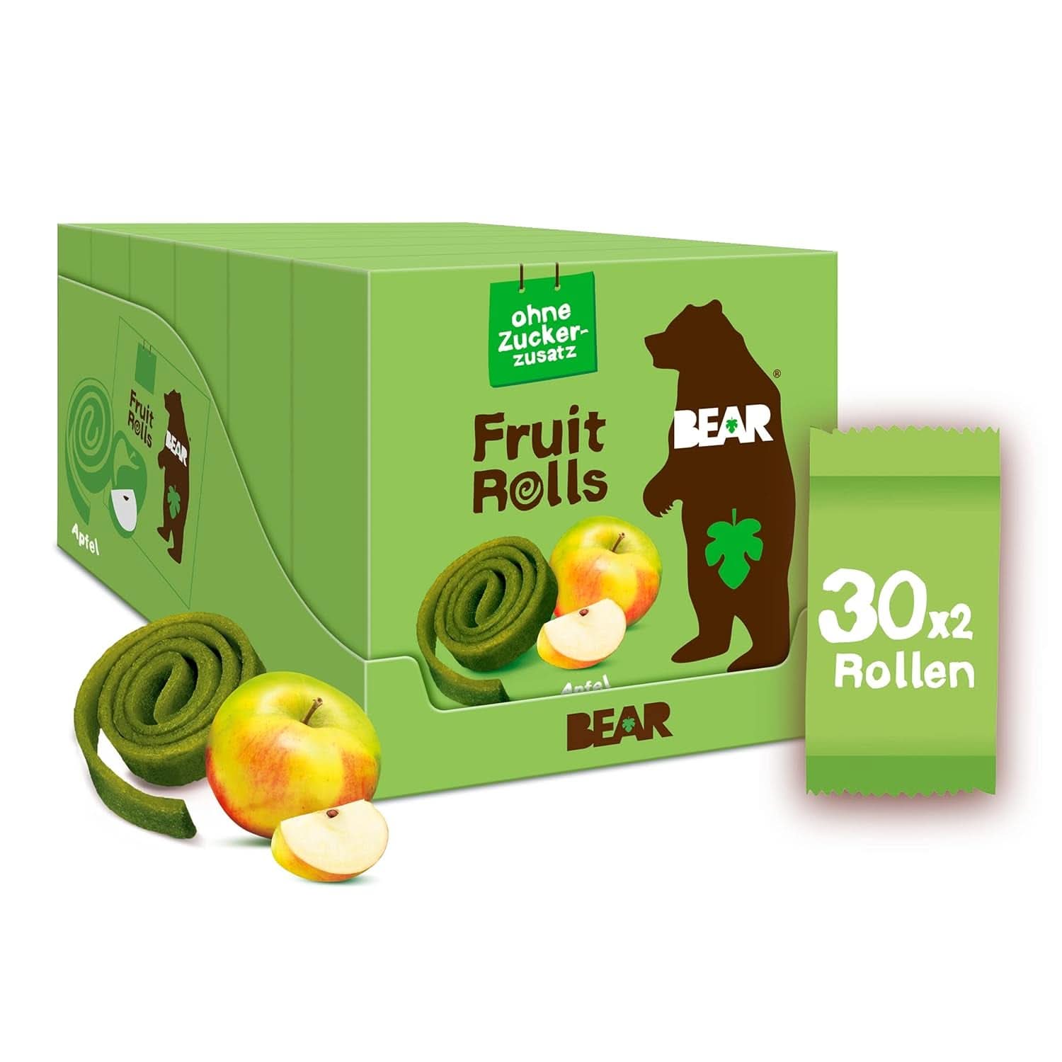 Rulouri de fructe BEAR cu căpșuni, 100% ingrediente naturale, 30 x 20 grame Produse deshidratate Naty Shop Măr