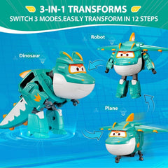 Super Wings 5" Transforming Characters 2er-Pack Transforming Supercharged Jett + Tino Transformer Spielzeug für Jungen und Mädchen ab 3 Jahren, rote Actionfiguren, Naty Shop