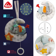 Fehn cutie muzicală copil elefant în lună - broderie "Glow-in-the-dark" cu melodia "The moon has risen" - jucărie de pluș pentru a vă ajuta să adormiți - jucărie pentru copii în mișcare și acasă - de la 0+ luni Jucarii Bebe Naty Shop